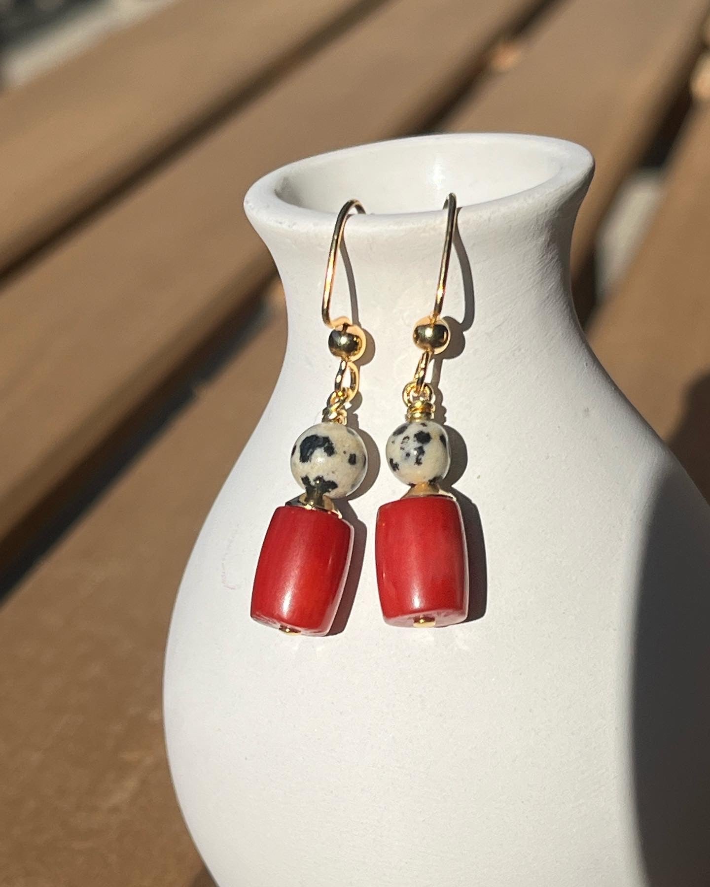 Coral Dalmatian Earrings