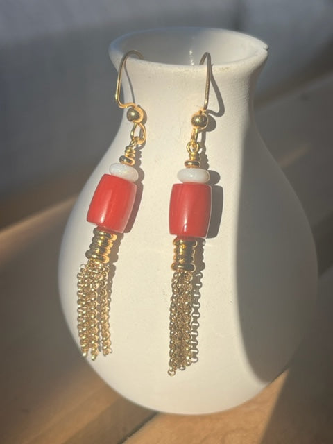 Coral Tassel Earrings