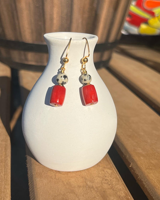 Coral Dalmatian Earrings